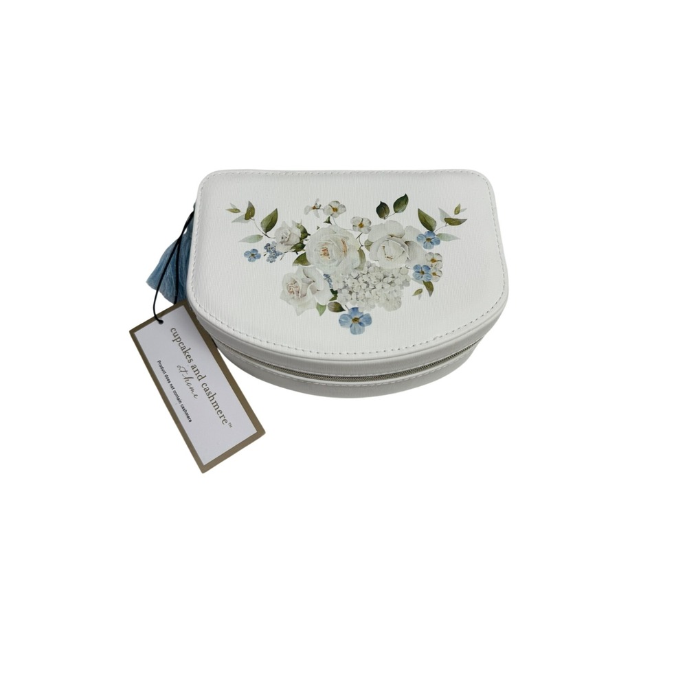Cupcakes and Cashmere White Floral Travel Jewelry Case Mirror Tassel NWT